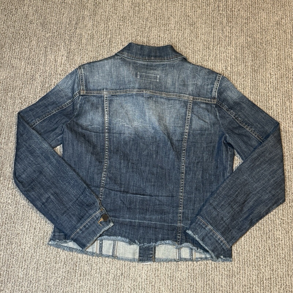 Kut From The Kloth Womens M Jean Jacket Trucker Denim Raw Hem Stretch Dark Wash - Picture 6 of 6